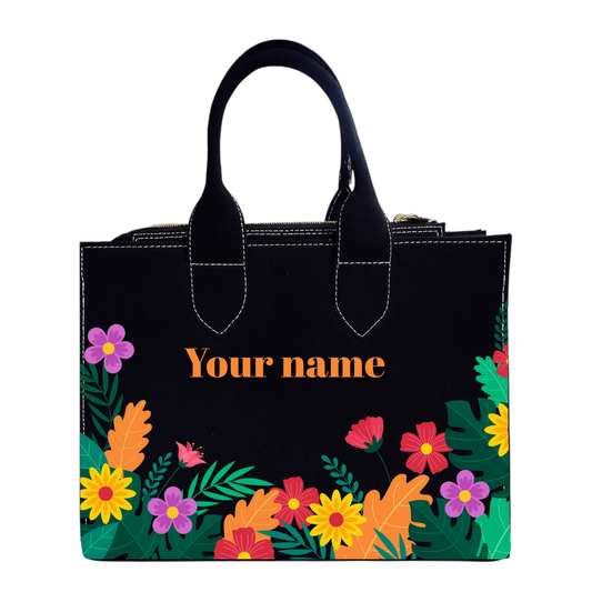 Customized Floral Denim Box Tote Bag – Personalized Name Handbag for Women