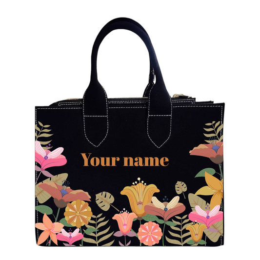Customized Floral Denim Box Tote Bag – Personalized Name Handbag for Women