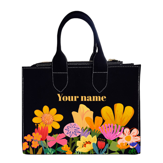 Customized Floral Denim Box Tote Bag – Personalized Name Handbag for Women