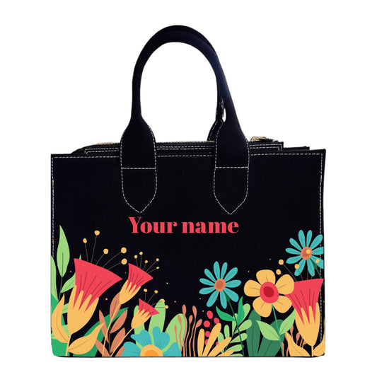Customized Floral Denim Box Tote Bag – Personalized Name Handbag for Women